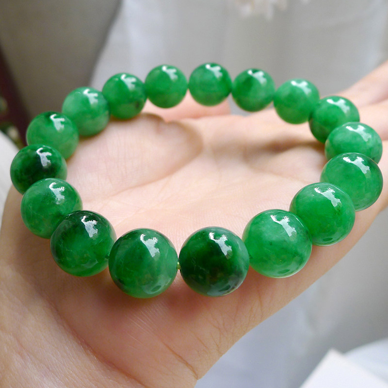 Flat Raw Emerald YS086 Ice Glutinous Seed Yang Green Full Color Large Pearl Emerald Hand Strings Jade Beads Bracelet Handmade