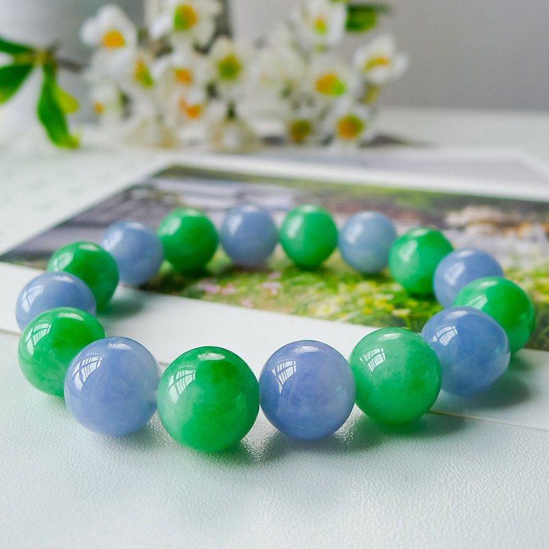 Flat Raw Emerald YS045 Natural A Goods Glutinous Seed Purple Green Full Color Large Pearl Emerald Hand String Jade Beads Necklace necklace
