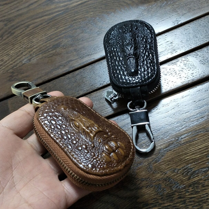 Mới đầu tiên lớp dầu sáp da xe chìa khóa túi nam retro cá sấu mô hình túi chìa khóa da túi chìa khóa xe ví móc chìa khóa nữ