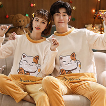 Cute pajamas autumn and winter coral velvet thickened velvet suit Long-sleeved youth warm round neck knitted cotton winter youth