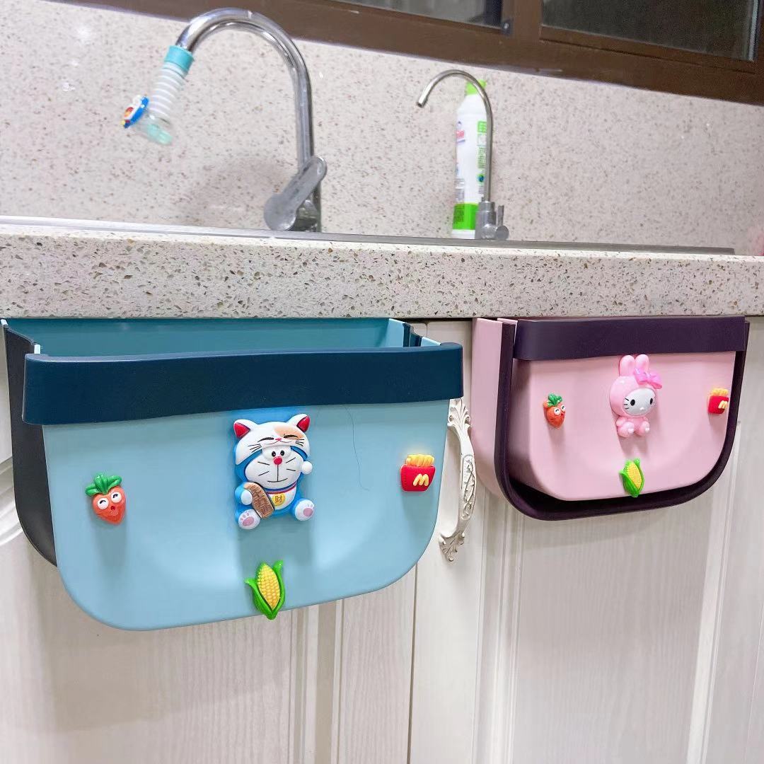 Kitchen trash can Whole cabinet hanging retractable classification cartoon household storage special wall-mounted folding basket large