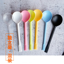 Soup spoon 1000 disposable spoon black frosted transparent thickened plastic commercial takeaway long handle sweet rice spoon
