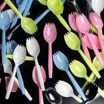 Disposable Spoon Food Grade Fork Spoon Long Handle Independent Clothing Black Fruit Cake Dessert Thickened Fork Commercial Cheap