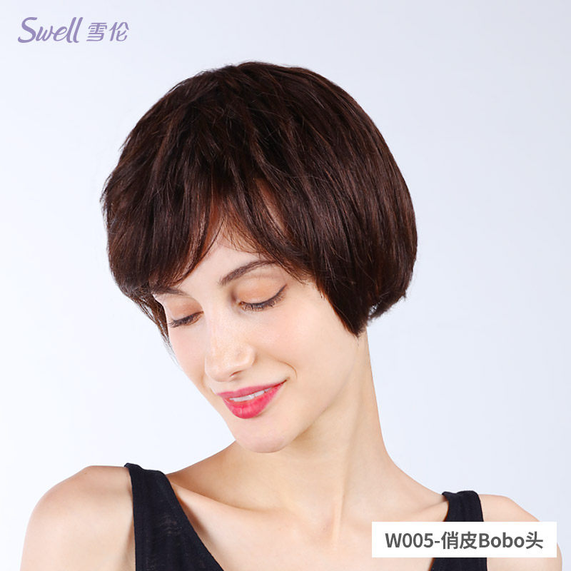 Sharon hand-crocheted real hair wig short hair middle-aged wig set female wig short hair