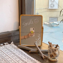 South Korea ins with the same solid wood mirror graffiti desktop makeup mirror swing props dormitory mirror white can be rubbed oil