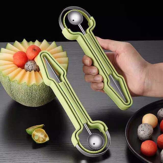 Stainless Steel Three-In-One Fruit Divider, Household Multi-Functional Ball Scooper, Fruit Scooping Spoon, Fruit Carving Tool