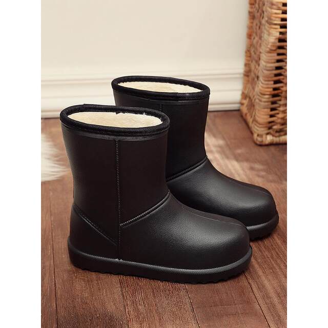 Rain boots for women, velvet anti-slip water shoes, thickened warm and waterproof cotton rain boots for men, winter water boots, integrated velvet thick-soled rubber shoes