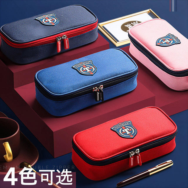 Pencil Case for Boys, Elementary School Students' Stationery Box, 2026 New Trendy Boys' Style, Cool and Fashionable Pencil Case for Girls, Large Capacity, British Style, Canvas, Simple and Durable, High-Value Appearance, School Supplies