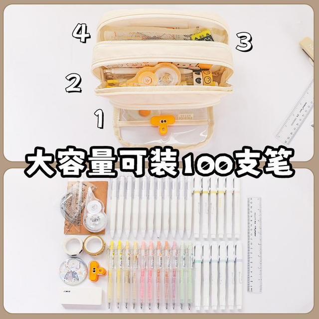 Japanese-Style Front-Opening Large-Capacity Pencil Case for Boys, 2026 New Model, High Aesthetic Multi-Layer Multifunctional Stationery Bag for Girls, Unique Design, Trendy Ins-Style Stationery Box, DIY Simple Storage Bag for Middle School Students