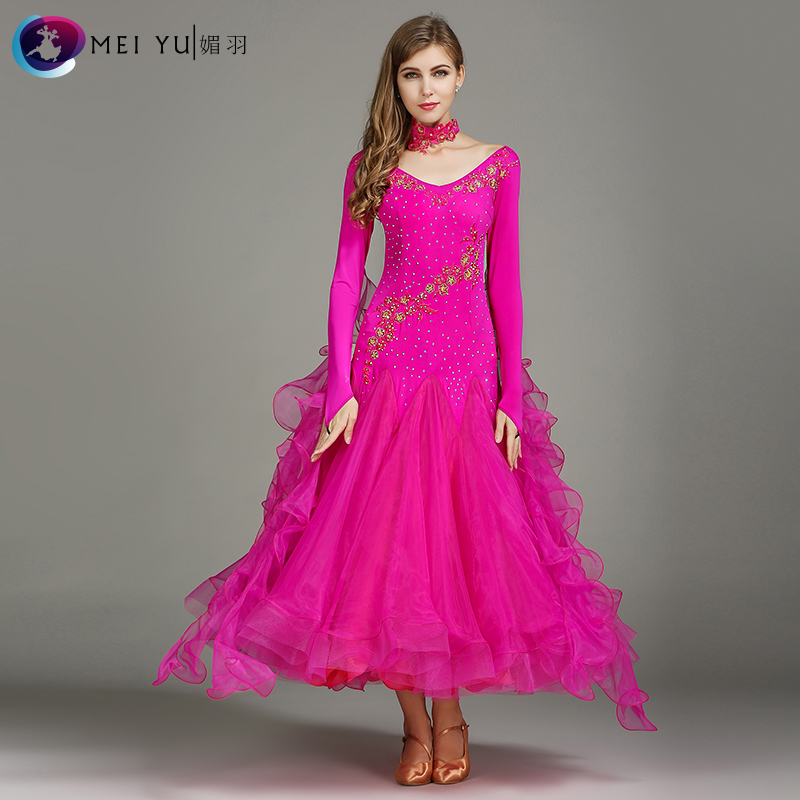 Fawn down Morden dance dress rehearsal for national standard Dancing dress competition Ocean dress New inlaid drill Morden dress HB195