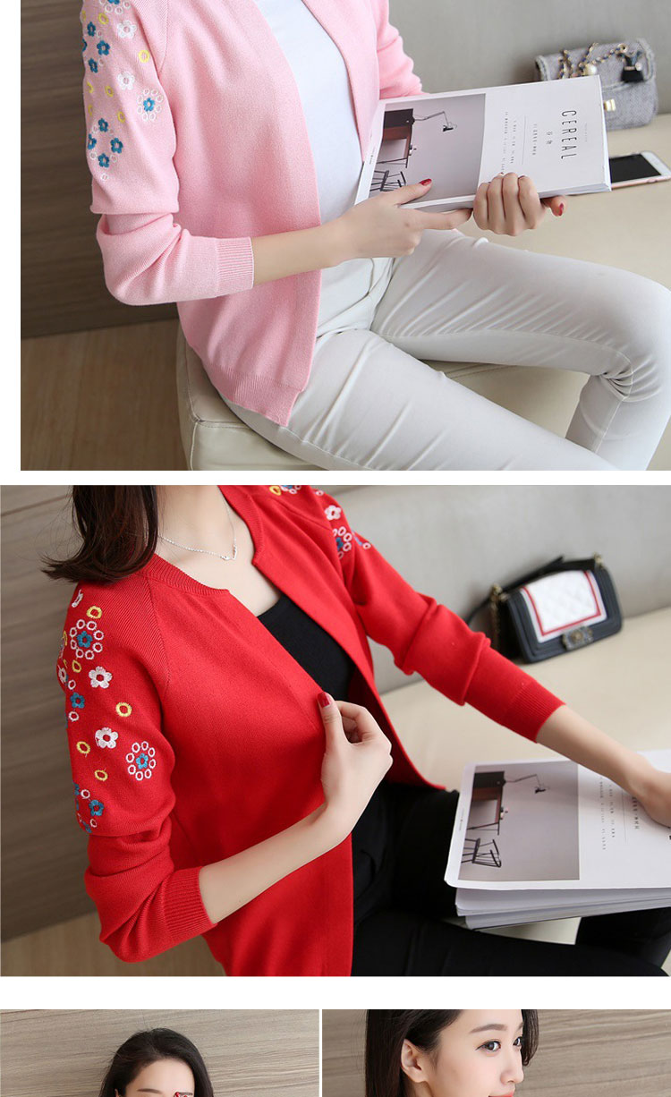 Mùa xuân 2017 hè mới phiên bản Hàn Quốc của áo len nữ cardigan thêu hoa nữ áo ngắn cardigan áo sơ mi ao so mi nu dep