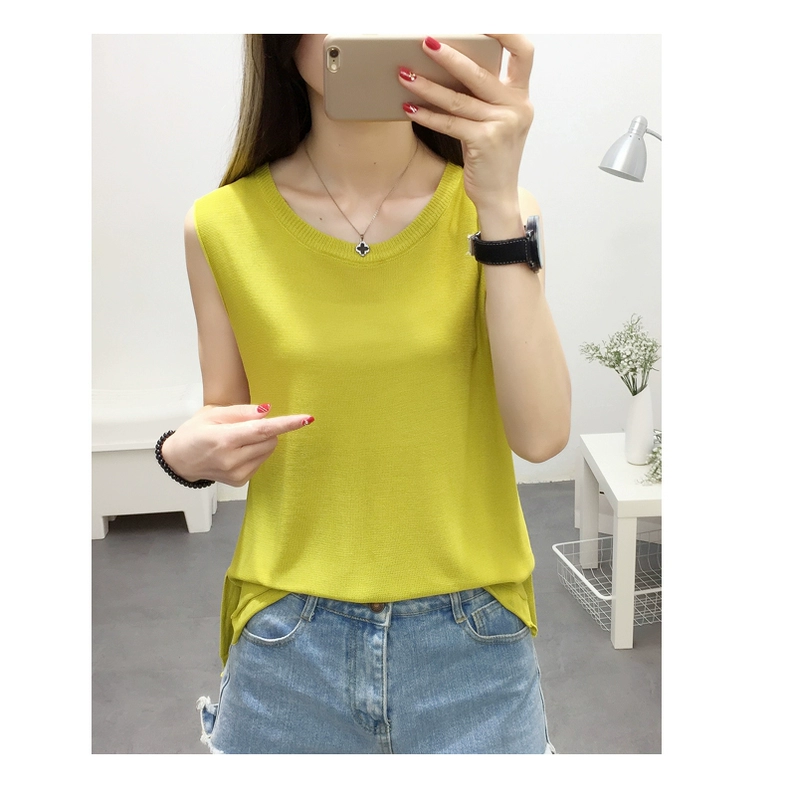 Băng lụa đan yếm trong cho mùa hè của phụ nữ ngắn ngắn mới đáy áo mặc lỏng tay T-Shirt top đồ bơi nữ kín đáo