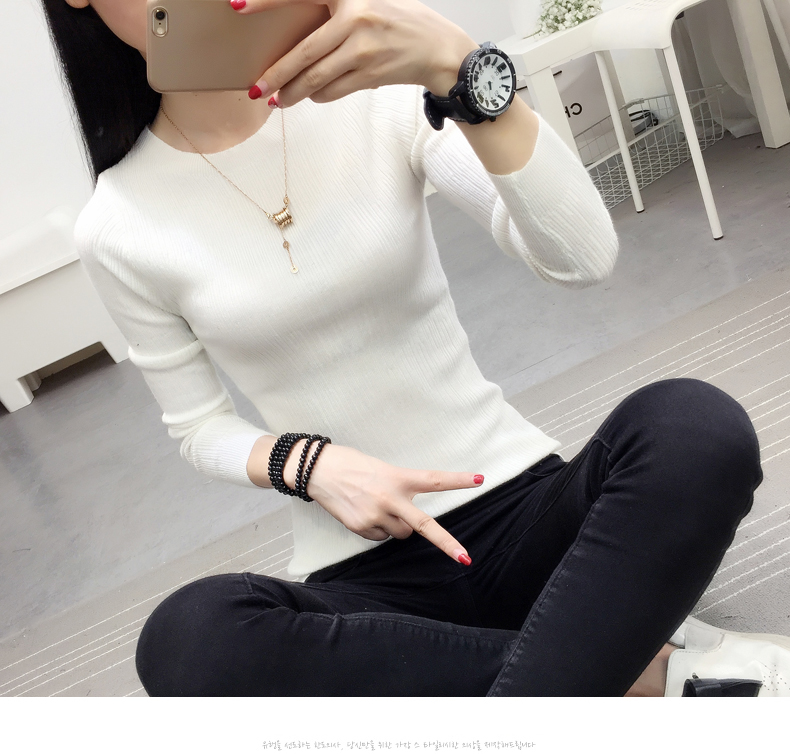 Hàng dệt kim, đầu của phụ nữ, tự tu, mùa thu và mùa đông, cổ áo từ mới, màu sắc rắn, áo dài tay hoang dã, áo len bó sát áo len thổ cẩm