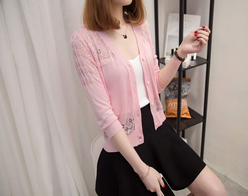 Mùa xuân và mùa hè băng lụa đan áo chống nắng cardigan nữ ngắn đoạn điều hòa áo sơ mi Hàn Quốc phiên bản mới bên ngoài mỏng mỏng áo rỗng áo len nữ form rộng
