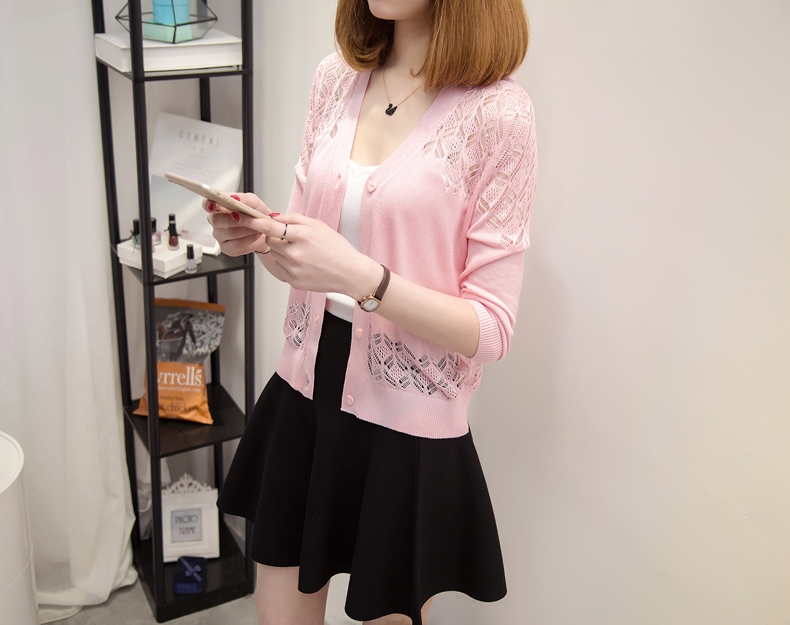 Mùa xuân và mùa hè băng lụa đan áo chống nắng cardigan nữ ngắn đoạn điều hòa áo sơ mi Hàn Quốc phiên bản mới bên ngoài mỏng mỏng áo rỗng áo len nữ form rộng