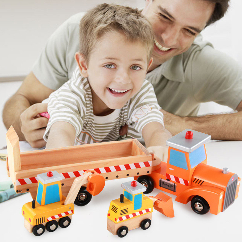 Children Wood Carrying Engineering Car Big Truck Transport Car Toy Wooden Simulation Traffic Engineering Car 3-6 years old