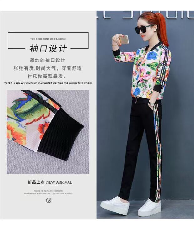 Mùa xuân và mùa thu 2019 mới của phụ nữ màu sắc thể thao và giải trí phù hợp với thời trang đồng phục bóng chày hoang dã áo len mỏng phù hợp với ba mảnh - Thể thao sau quần áo chạy bộ adidas