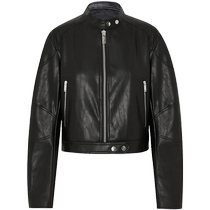 MOCO2024 spring new product PU leather round collar leather tab metal snap short leather jacket MBD1JKTT01