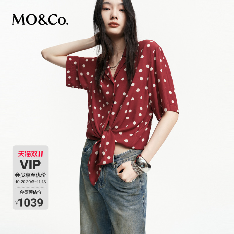 Moco Shirt 2026 Autumn New Retro Red and White Polka Dot Texture Cuban Collar Loose Short-Sleeved Shirt Mbf3Sht015