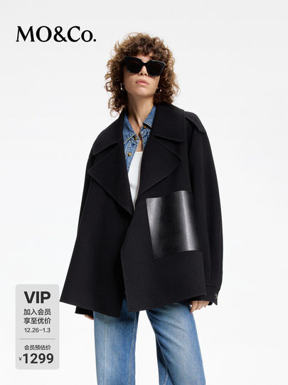 [Шерсть мериноса]Двустороннее шерстяное пальто-накидка MOCO с асимметричным силуэтом и круглыми плечами, на весну-осень, с застежкой-пряжкой, для мотоциклистов