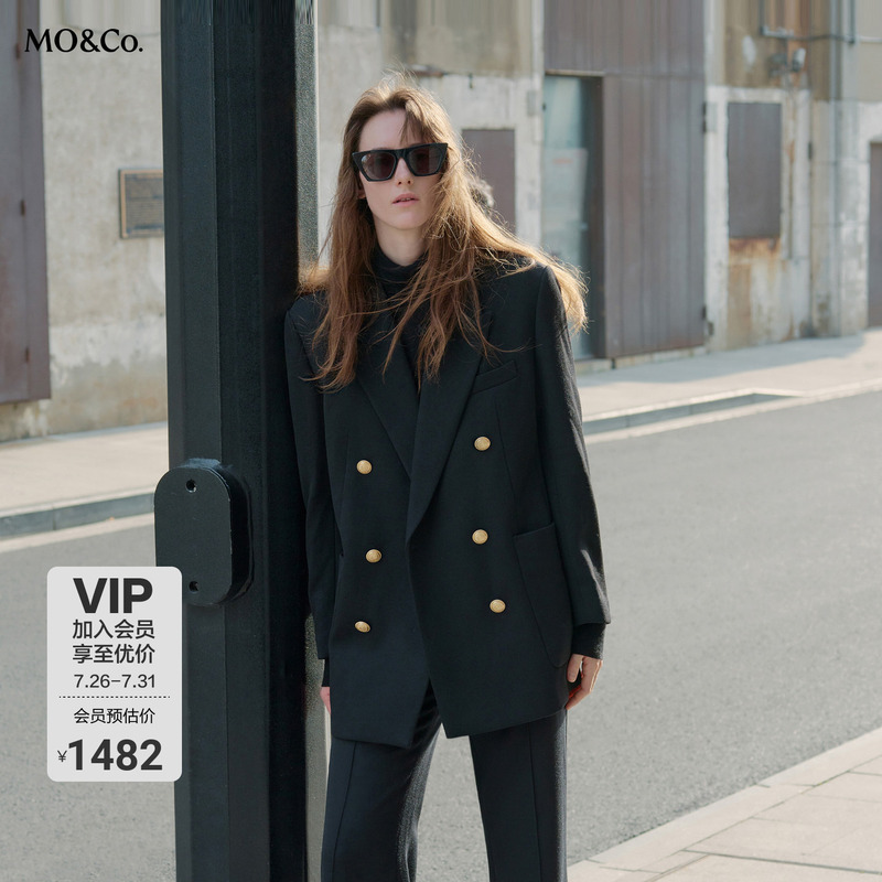 Moco Suit Wool Fine-Spun Vintage Double-Breasted Gold Button Wide-Shoulder Silhouette Jacket for Commuting and Casual Wear by Moanke Moco Suit Wool Fine-Spun Vintage Double-Breasted Gold Button Wide-Shoulder Silhouette Jacket for Commuting and Casual Wear by Moanke