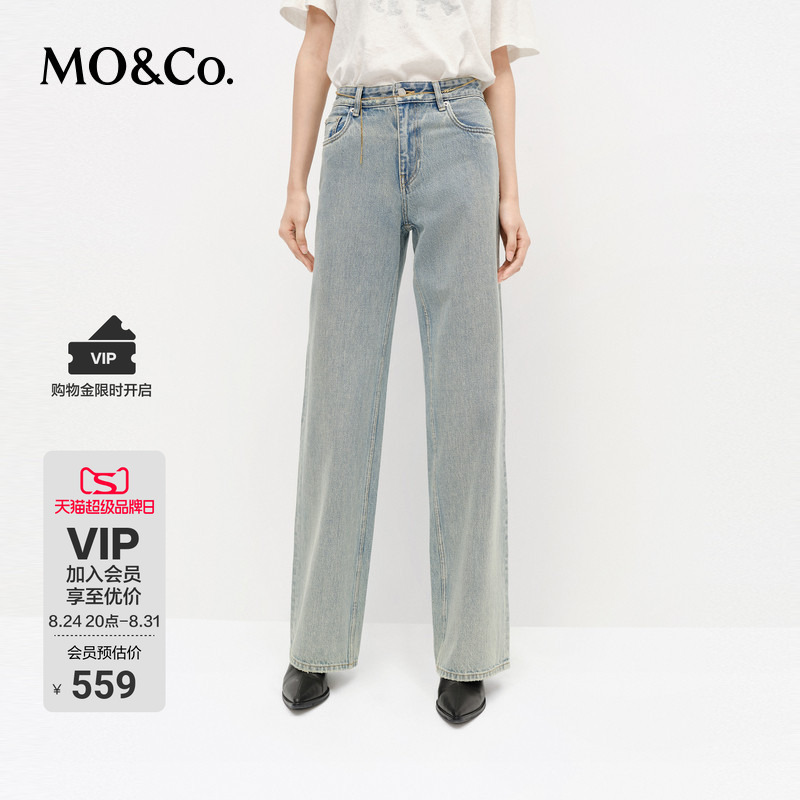 Moco Jeans Vintage Washed Light Blue Cotton Mid-Rise Straight Cut Tailored Mo Anke