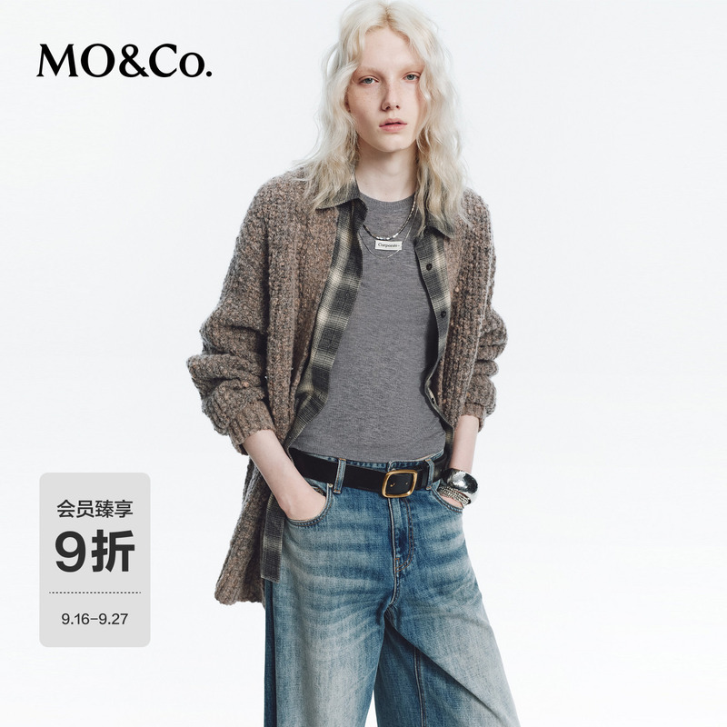 Moco Sweater Jacket Fake Two-Piece 2026 Autumn New Product Shirt Placket Splicing with Wool Retro Mbf3Car007 Moco Sweater Jacket Fake Two-Piece 2026 Autumn New Product Shirt Placket Splicing with Wool Retro Mbf3Car007
