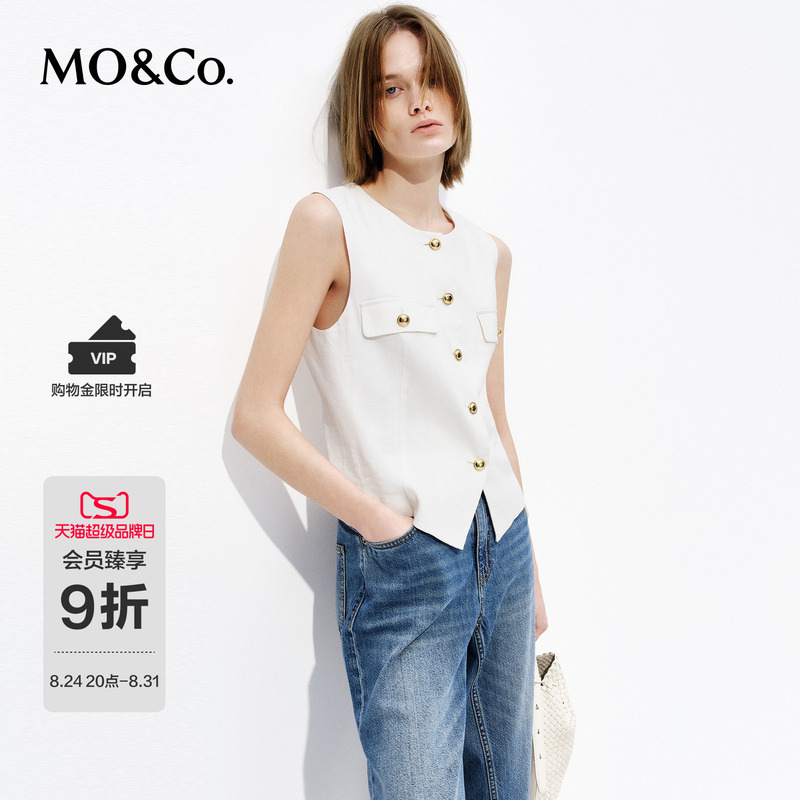 Moco Vest 2026 Summer New Product Rayon Linen White Gold Button Short Style Oversized Fit Moco Vest 2026 Summer New Product Rayon Linen White Gold Button Short Style Oversized Fit