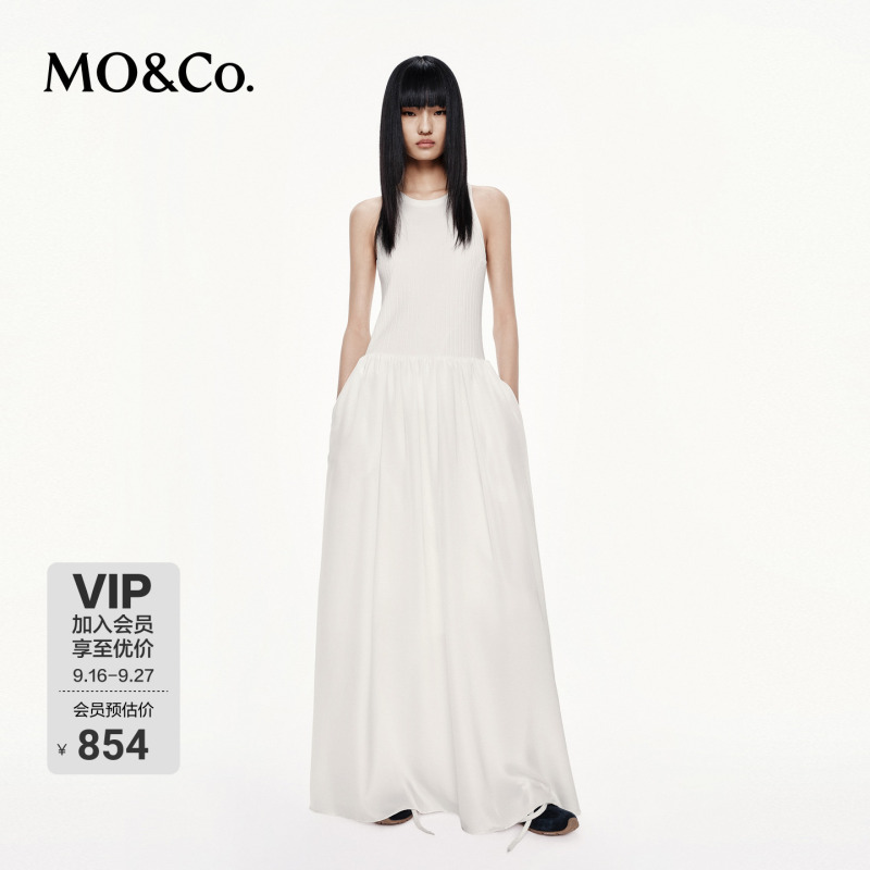 Moco Dress, Mo'Anke Spring and Autumn Off-Shoulder Mid-Low Waist Patchwork Glossy Large Hem Long Dress Moco Dress, Mo'Anke Spring and Autumn Off-Shoulder Mid-Low Waist Patchwork Glossy Large Hem Long Dress