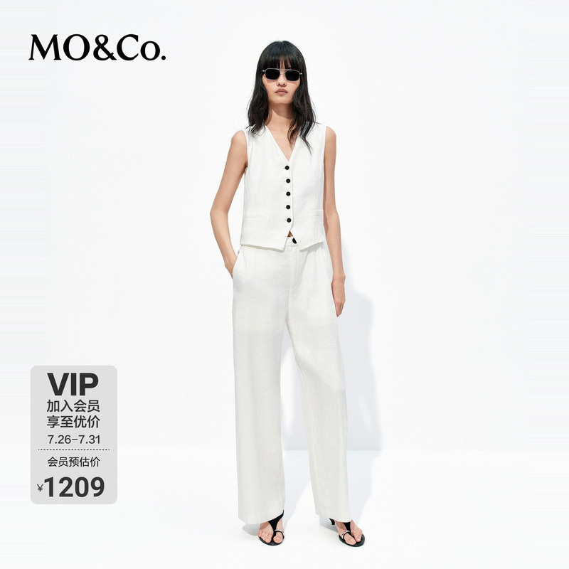 Moco Jumpsuit 2026 Summer New Product Lightweight Linen V-Neck Sleeveless One-Piece Workwear Mbf2Jpst04