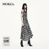 Платье MOCO, новинка осени 2025, клетчатая косая складка на плечах, асимметричный разрез и пояс MBE3DRS044