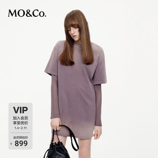 Moco Dress 2025 Autumn New Collection Washed Vintage White Cotton Faux Two-Piece Distressed Edge Mbe3Drs045 Light Punk Style