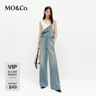 Moco Denim Overalls Retro Washed Faded Ink Print High Waist Straight Leg Mbe1Jps001