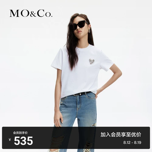 [Антибактериальные анти -медить] Moco Spring и осень Love Diamond Driald Emlemprodery Короткая хлопчатобумаж