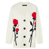 (Merino wool) MOCO rose pattern V-neck sweater jacket cardigan off-white top