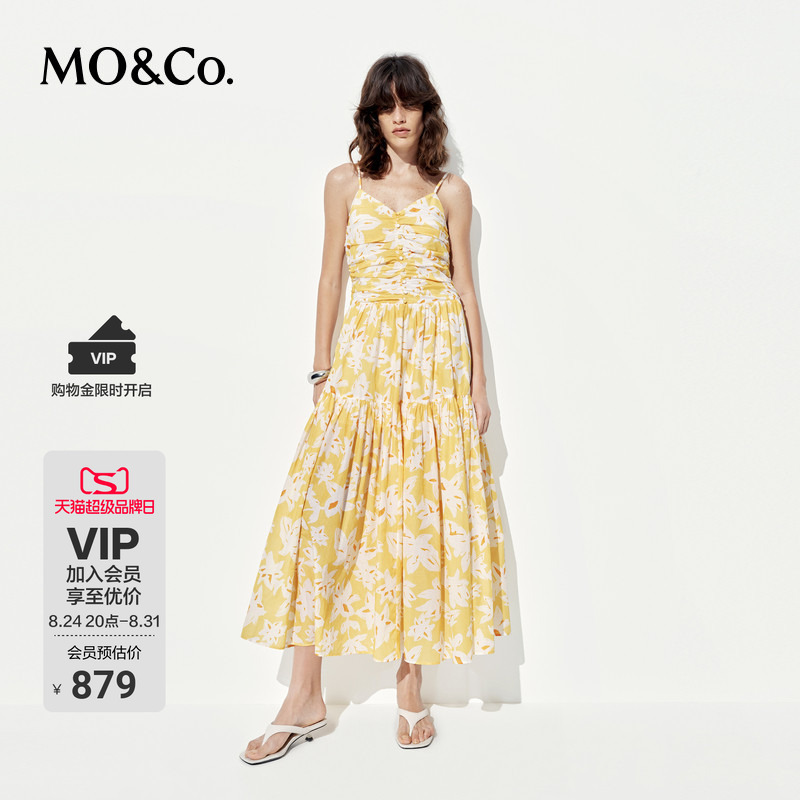 Moco Dress Holiday Series Suspender Dress V-Neck Pleated Tea Break Dress Moanke