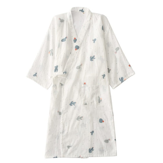 Pajamas nightgown female spring and autumn pure cotton gauze bathrobe white thin section cotton summer Japanese kimono bathrobe nightdress