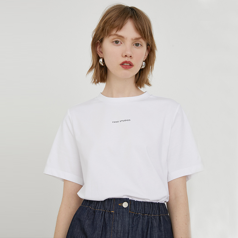 (New Frontier Cotton) Van Loo 2022 Summer new white loose printed short sleeves Brief about 100 hitch T-shirt female