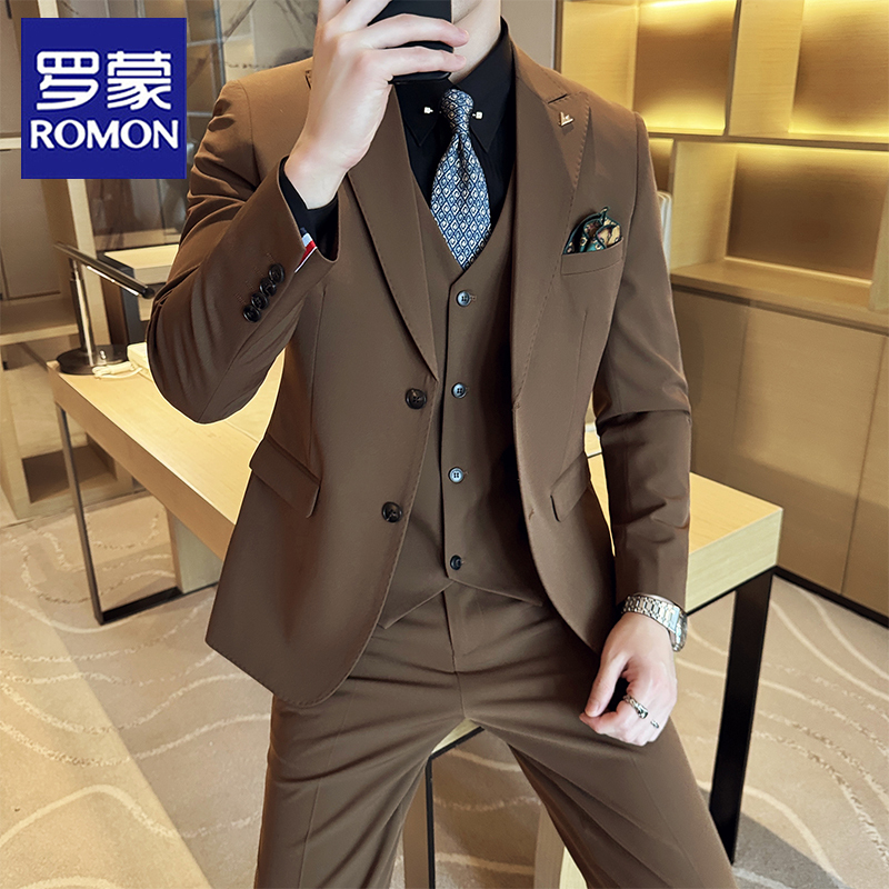 Romon Suit Set for Men, Groom's Wedding Suit, Business Casual, British Style, Professional Formal Fit, Slim Blazer Romon Suit Set for Men, Groom's Wedding Suit, Business Casual, British Style, Professional Formal Fit, Slim Blazer