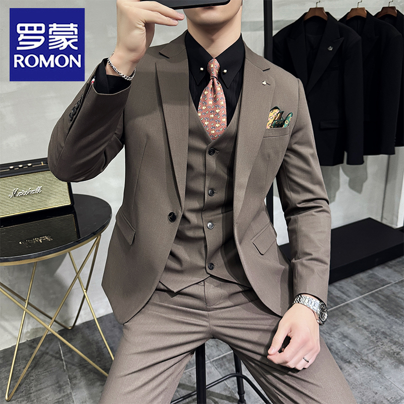 Romon Groom's Suit Set Men's Wedding Dress Casual Professional Formal Wear British Slim Fit Small Suit Jacket Romon Groom's Suit Set Men's Wedding Dress Casual Professional Formal Wear British Slim Fit Small Suit Jacket
