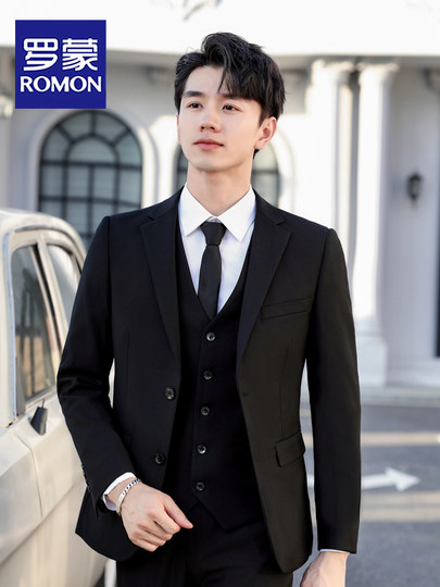 罗蒙西服套装男士韩版修身外套新郎结婚礼服商务正装休闲小西装男