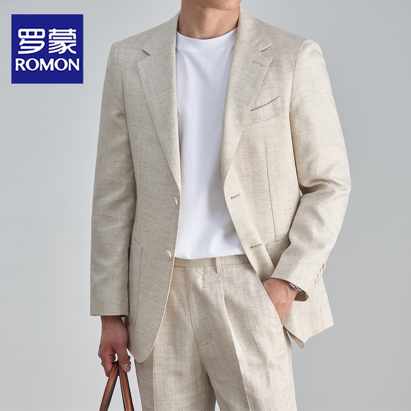 Romon Tencel Linen Old Money Style Suit Set for Men, Summer Thin Business Formal Wear, Fashionable Casual Blazer Romon Tencel Linen Old Money Style Suit Set for Men, Summer Thin Business Formal Wear, Fashionable Casual Blazer