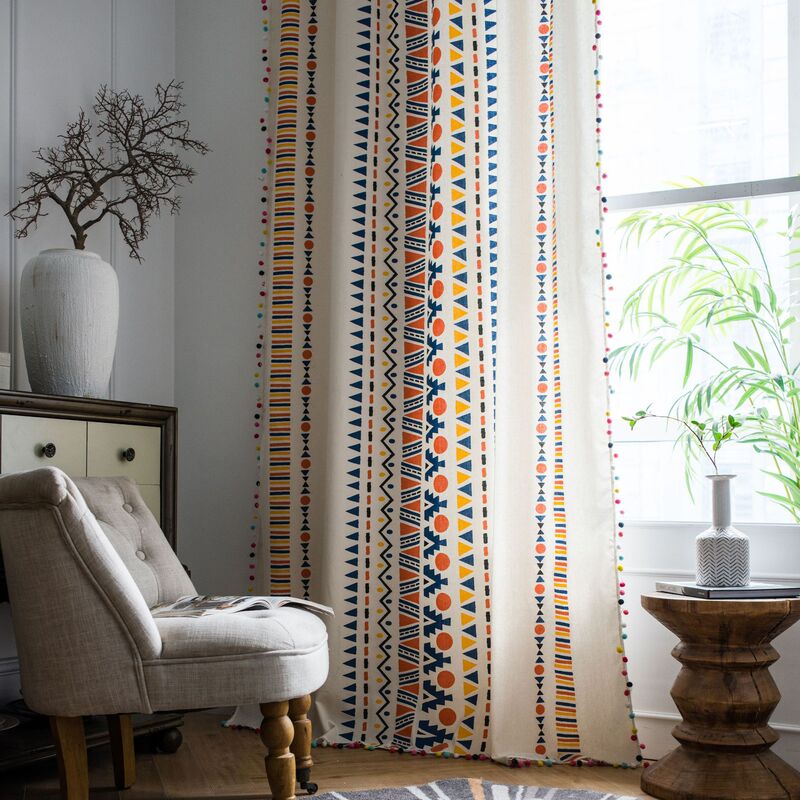 Curtains Made of Cotton and Linen with American Country and Bohemian Style Prints, Suitable for Kitchen, Bedroom, Bay Window, Feng Shui, and Balcony