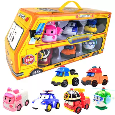 Set bus packaging police car deformed robot robot cartoon car anime children's toy car inertia car
