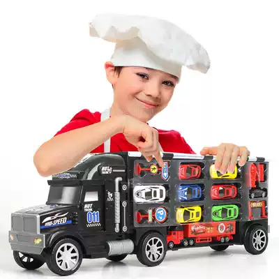 Boy toy car Portable car model container car with alloy big truck with track story children