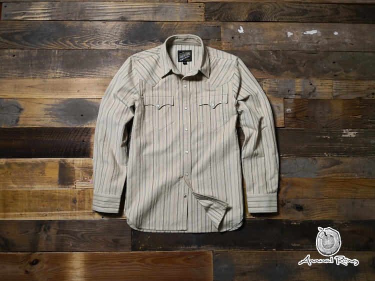 Hàng năm kiểu Mỹ sọc retro theo phong cách phương Tây sọc kẻ tay dài bằng vải cotton dày 咔叽 nam áo sơ mi trắng nam