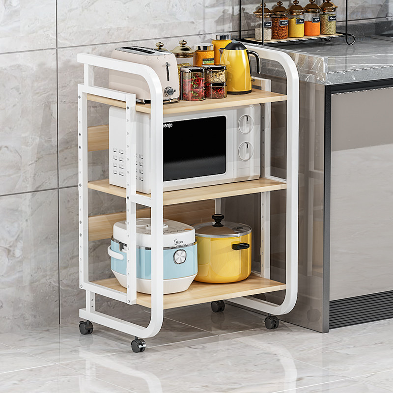 Kitchen racks can be moved to adjust the spacing floor-to-ceiling household multi-layer microwave oven storage storage shelf