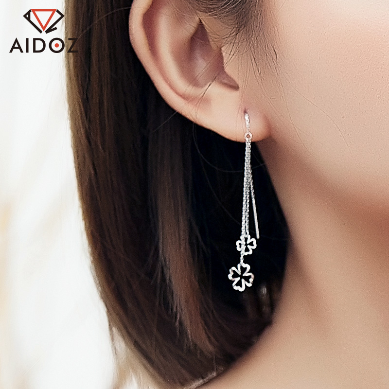 Pure Gold Four Leaf Grass pt950 Platinum Ear Necklace Long Version Women's Fashion Brief Earrings White Gold Flow Suearrings Earrings