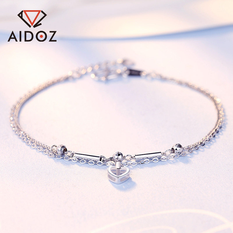 Love Duo Drill Heart-shaped Double Platinum Handmade Woman Love pt950 Platinum Bracelet Birthday Gift To Girlfriend