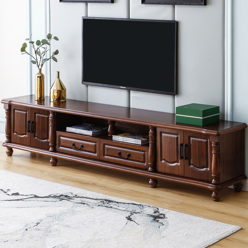Hupeach Wood American TV Cabinet Tea Table Composition Full Solid Wood Furniture Minimalist Modern Chinese Living Room TV Cabinet